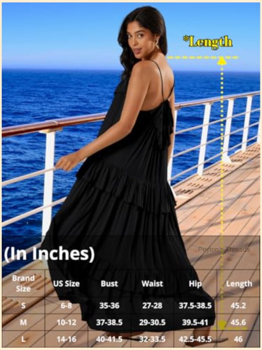 Tiered Ruffle Backless Spaghetti Strap Flowy Maxi Sundress Summer Beach - Picture 7 of 7